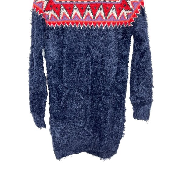 Gap Kids Fuzzy Fair Isle Sweater Dress Blue Red Knit Long Sleeve Winter Cozy - Picture 11 of 12
